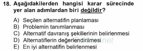 Maliyet Yönetimi 2014 - 2015 Tek Ders Sınavı 18.Soru