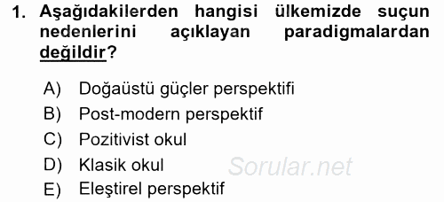 Suç Sosyolojisi 2016 - 2017 3 Ders Sınavı 1.Soru