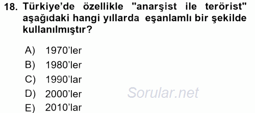 Suç Sosyolojisi 2016 - 2017 3 Ders Sınavı 18.Soru