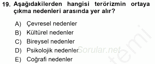 Suç Sosyolojisi 2016 - 2017 3 Ders Sınavı 19.Soru