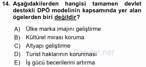 Destinasyon Yönetimi 2015 - 2016 Ara Sınavı 14.Soru