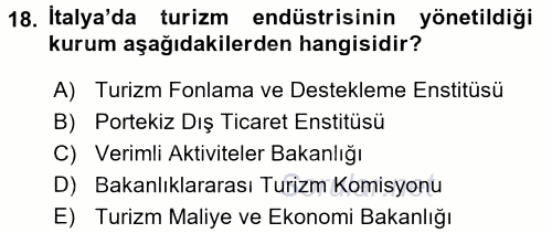 Destinasyon Yönetimi 2015 - 2016 Ara Sınavı 18.Soru