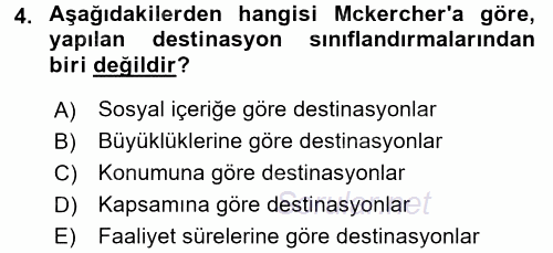 Destinasyon Yönetimi 2015 - 2016 Ara Sınavı 4.Soru