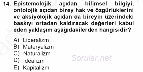 Eğitim Felsefesi 2012 - 2013 Ara Sınavı 14.Soru
