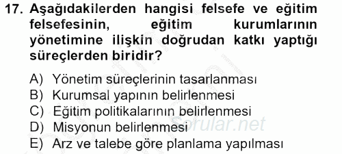 Eğitim Felsefesi 2012 - 2013 Ara Sınavı 17.Soru