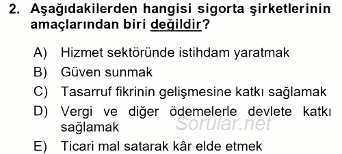 Banka Ve Sigorta Muhasebesi 2016 - 2017 Dönem Sonu Sınavı 2.Soru