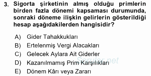 Banka Ve Sigorta Muhasebesi 2016 - 2017 Dönem Sonu Sınavı 3.Soru