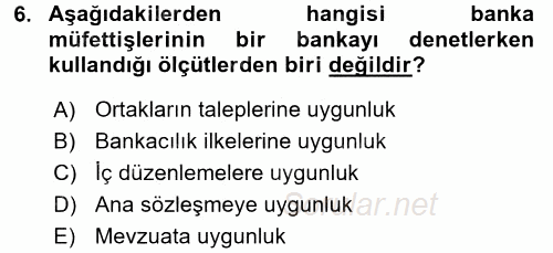 Banka Ve Sigorta Muhasebesi 2016 - 2017 Dönem Sonu Sınavı 6.Soru