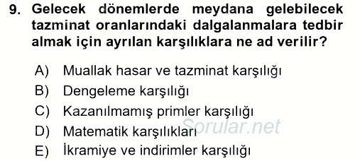 Banka Ve Sigorta Muhasebesi 2016 - 2017 Dönem Sonu Sınavı 9.Soru
