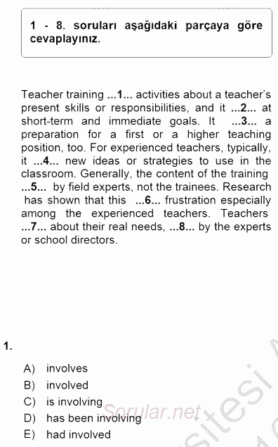 Pedagojik Gramer 1 2015 - 2016 Dönem Sonu Sınavı 1.Soru