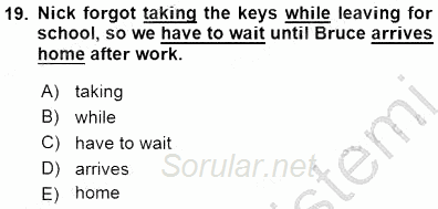 Pedagojik Gramer 1 2015 - 2016 Dönem Sonu Sınavı 19.Soru