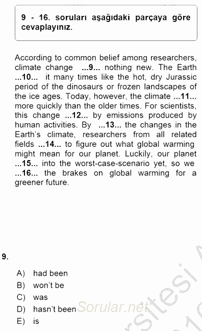 Pedagojik Gramer 1 2015 - 2016 Dönem Sonu Sınavı 9.Soru