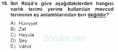 Ortaçağ Felsefesi 2 2014 - 2015 Dönem Sonu Sınavı 16.Soru