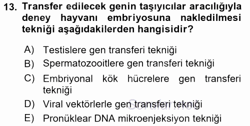 Laboratuvar Hayvanlarını Yetiştirme ve Sağlığı 2017 - 2018 Dönem Sonu Sınavı 13.Soru