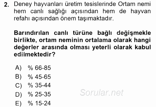 Laboratuvar Hayvanlarını Yetiştirme ve Sağlığı 2017 - 2018 Dönem Sonu Sınavı 2.Soru