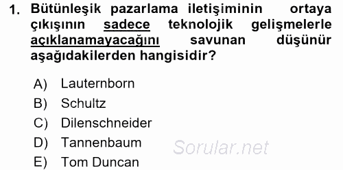 Bütünleşik Pazarlama İletişimi 2016 - 2017 Ara Sınavı 1.Soru