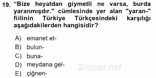 Çağdaş Türk Yazı Dilleri 1 2016 - 2017 Ara Sınavı 19.Soru