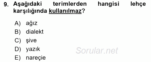 Çağdaş Türk Yazı Dilleri 1 2016 - 2017 Ara Sınavı 9.Soru