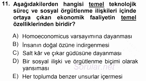 Ekonomi Sosyolojisi 2014 - 2015 Ara Sınavı 11.Soru