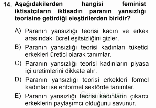 Ekonomi Sosyolojisi 2014 - 2015 Ara Sınavı 14.Soru