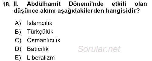 Atatürk İlkeleri Ve İnkılap Tarihi 1 2017 - 2018 Dönem Sonu Sınavı 18.Soru