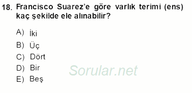 Ortaçağ Felsefesi 1 2014 - 2015 Dönem Sonu Sınavı 18.Soru