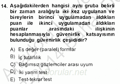 Bilimsel Araştırma Yöntemleri 2013 - 2014 Dönem Sonu Sınavı 14.Soru