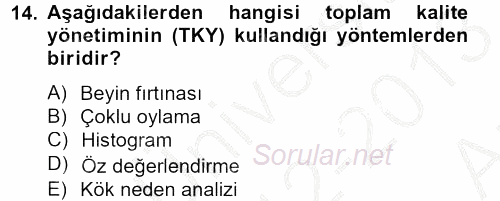 Konaklama Hizmetlerinde Kalite Yönetimi 2012 - 2013 Ara Sınavı 14.Soru