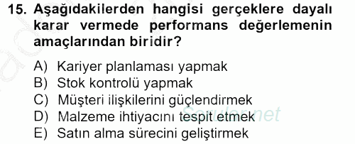 Konaklama Hizmetlerinde Kalite Yönetimi 2012 - 2013 Ara Sınavı 15.Soru