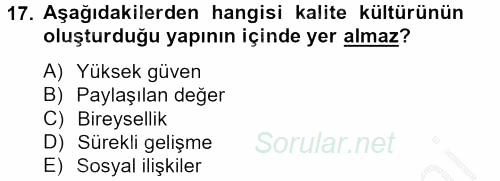 Konaklama Hizmetlerinde Kalite Yönetimi 2012 - 2013 Ara Sınavı 17.Soru