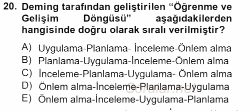 Konaklama Hizmetlerinde Kalite Yönetimi 2012 - 2013 Ara Sınavı 20.Soru