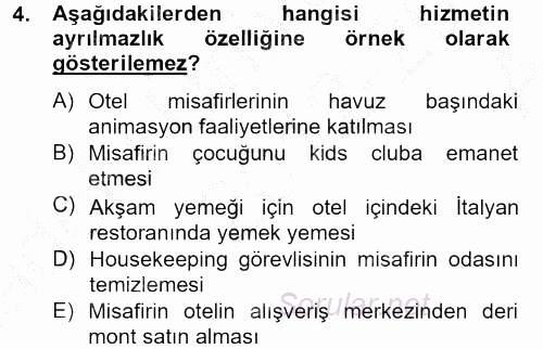 Konaklama Hizmetlerinde Kalite Yönetimi 2012 - 2013 Ara Sınavı 4.Soru