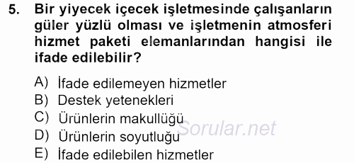 Konaklama Hizmetlerinde Kalite Yönetimi 2012 - 2013 Ara Sınavı 5.Soru