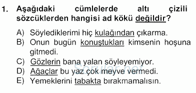 Türkçe Biçim Bilgisi 2013 - 2014 Ara Sınavı 1.Soru