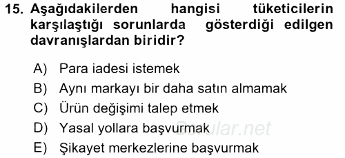 Tüketim Bilinci ve Bilinçli Tüketici 2017 - 2018 3 Ders Sınavı 15.Soru