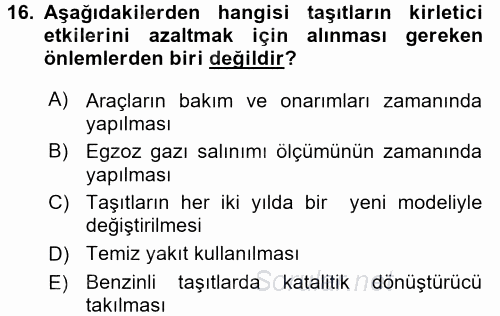 Tüketim Bilinci ve Bilinçli Tüketici 2017 - 2018 3 Ders Sınavı 16.Soru