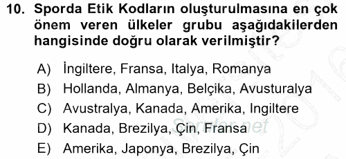 Spor Bilimlerine Giriş 2015 - 2016 Ara Sınavı 10.Soru