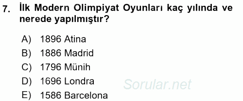 Spor Bilimlerine Giriş 2015 - 2016 Ara Sınavı 7.Soru