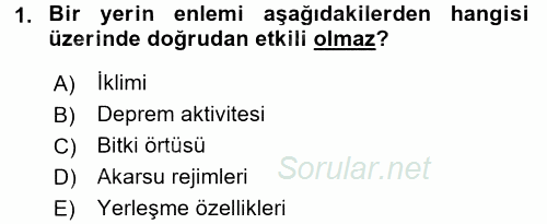 Coğrafi Bilgi Sistemlerine Giriş 2016 - 2017 Ara Sınavı 1.Soru