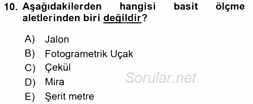 Coğrafi Bilgi Sistemlerine Giriş 2016 - 2017 Ara Sınavı 10.Soru