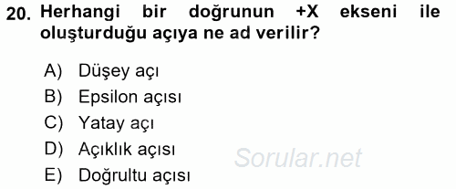 Coğrafi Bilgi Sistemlerine Giriş 2016 - 2017 Ara Sınavı 20.Soru