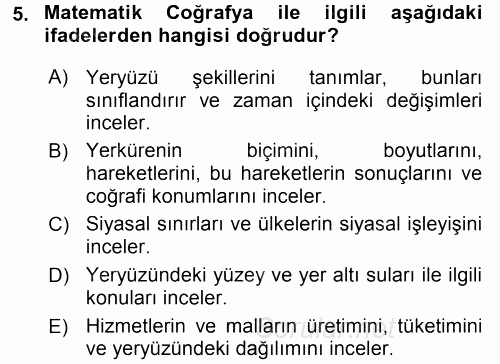 Coğrafi Bilgi Sistemlerine Giriş 2016 - 2017 Ara Sınavı 5.Soru