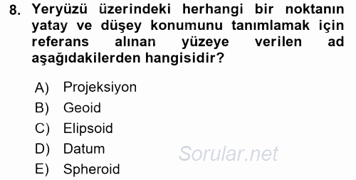 Coğrafi Bilgi Sistemlerine Giriş 2016 - 2017 Ara Sınavı 8.Soru