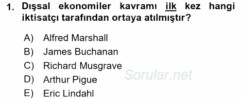 Kamu Ekonomisi 1 2015 - 2016 Dönem Sonu Sınavı 1.Soru