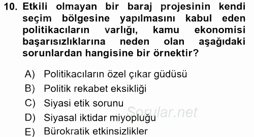 Kamu Ekonomisi 1 2015 - 2016 Dönem Sonu Sınavı 10.Soru