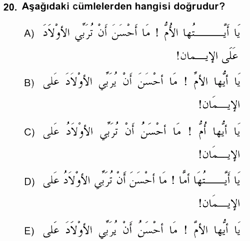 Arapça 4 2015 - 2016 Dönem Sonu Sınavı 20.Soru