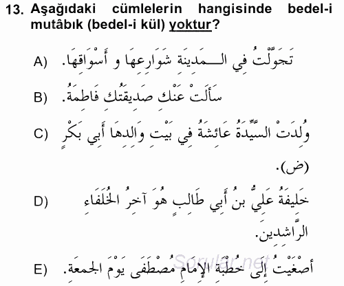 Arapça 4 2015 - 2016 Dönem Sonu Sınavı 13.Soru