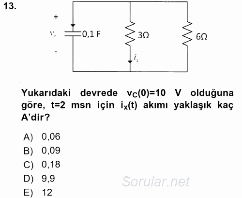 Devre Analizi 2016 - 2017 3 Ders Sınavı 13.Soru