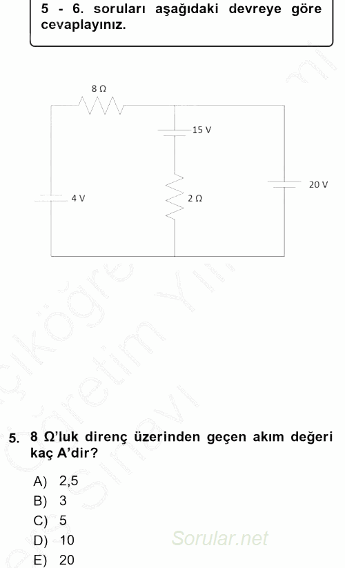 Devre Analizi 2016 - 2017 3 Ders Sınavı 5.Soru