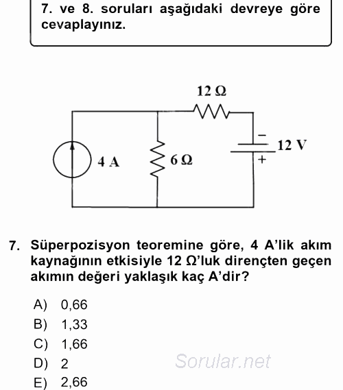 Devre Analizi 2016 - 2017 3 Ders Sınavı 7.Soru